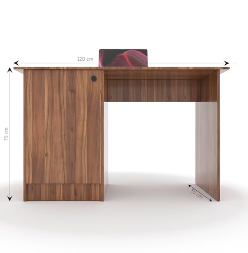 Image of 55 * 120 * 75 CM Engineered Wood Office Desk with Closed Cabinet & Storage Shelves for Storing Books, Stationery | Tabloft Executive Table for Office | 1 Year Warranty- Lyon Walnut