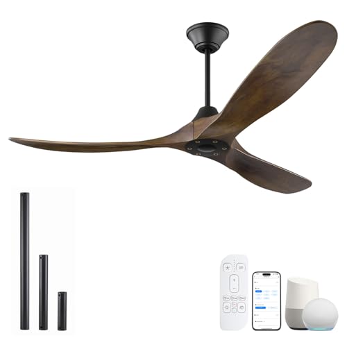 60 inch DC Ceiling Fan No Light Outdoor Ceiling Fan for Patios Damp Rated, ETL Listed 3 Blade Large Airflow Indoor Commercial Smart Ceiling Fans for Exterior Porch Gazebo with Alexa/Remote/APP Control
