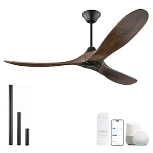 60 inch DC Ceiling Fan No Light Outdoor Ceiling Fan for Patios Damp Rated, ETL Listed 3 Blade Large Airflow Indoor Commercial Smart Ceiling Fans for Exterior Porch Gazebo with Alexa/Remote/APP Control