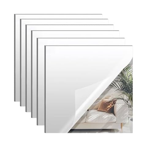 Silver Mirror Acrylic Sheets – 6 Pack, 8x8 Inches, 1/8 Inch Thick, Reflective Mirror Acrylic Ideal for Laser Cutting, DIY Crafts, and Home Decorations (20x20cm) Cover