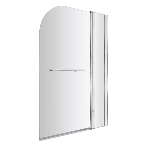 Balterley Paroi de douche d'angle rond pour baignoire avec porte-serviette, écran de porte de sécurité renforcé de 6 mm, pivot à 180°, double panneau réversible (chromé) 998 x 1433 mm