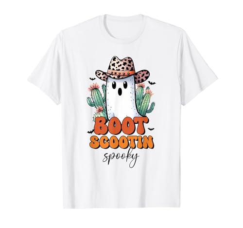 Botas Cowboy Ghost Western para Halloween, diseño de Spooky Leopard Camiseta