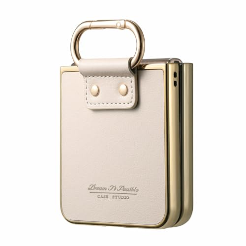 Image of for Motorola Razr 50 Ultra 5G Case Electroplating Leather Coated PC Phone Cover with Spring Ring Buckle Kickstand - White