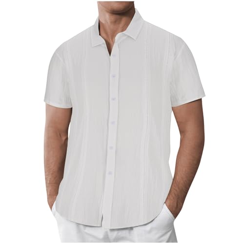 Camisas para hombre, manga corta, sin planchado, tallas grandes, camiseta para hombre, cuello en V, corte ajustado, camisa de manga corta, cuello alto, camisa de negocios, monocolor, Blanco, XXL