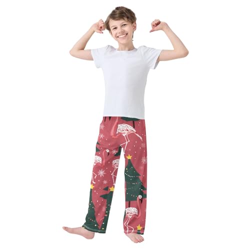 Flamingo Christmas Tree Boys Long Pants Soft Trousers Elastic Waist Kids Lounge Bottoms with Pockets S-XL2