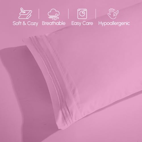 Image of Elegant Comfort Luxury 1500 Premium Hotel Quality Microfiber 4-Piece Sheet Set - Wrinkle Resistant, All Around Elastic Fitted Sheet, Deep Pocket up to 16 inch, RV Short Queen, Pink
