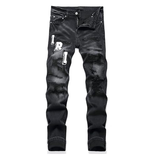 Mens Ripped Jeans, Men's Ripped Skinny Slim Fit Stretch Distressed Destroyed Jeans Denim Pants