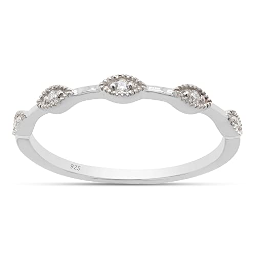 SAVEARTH DIAMONDS 1/20 Carat Round Cut Lab Created Moissanite Diamond Station Wedding Band Ring for Women In 14K Gold Over Sterling Silver (VVS1 Clarity, 0.05 Cttw)