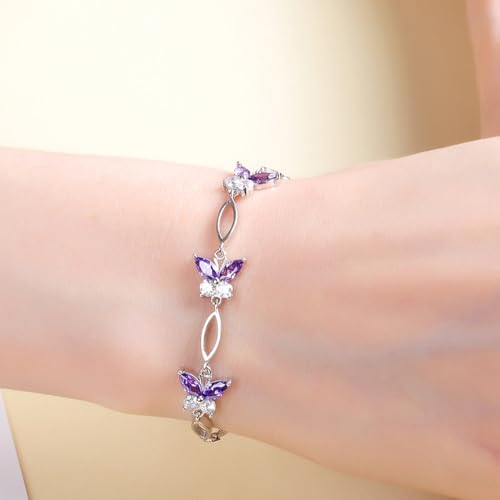Gifts for Women S925 Sterling Silver Purple Butterfly Bracelet,Adjustable Charm Bracelets Jewelry Present for Women,Anniversary Holiday Christmas Birthday Gifts for Mother Wife Daughter2