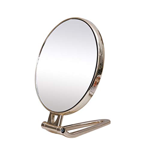 Lurrose Double Sided Hangdle Mirror 3X Magnification Round Mirror Portable Folding Cosmetic Mirror for Women Girls Men Travel, Shaving, Bathrrom, Tabletop, Makeup(Champagne)