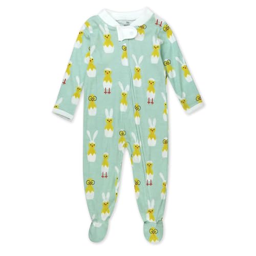 Image of HonestBaby Sleep and Play Footed Pajamas One-piece Sleeper Jumpsuit Zip-front Pjs Organic Cotton for Baby Girls, Unisex, Hatch Mint, 0-3 Months