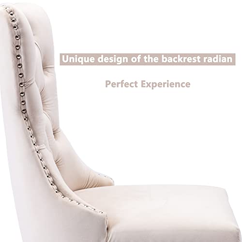 Image of Virabit Tufted Velvet Upholstered Chairs Set of 2, Nailhead Back and Ring Pull Trim, Solid Wood Chairs for Kitchen /Bedroom /Dining Room (Beige)