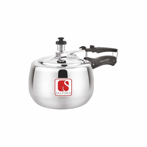 SALFORD Curvy Plus Oval Shape I Inner Lid Aluminium Pressure Cooker 2 Litre I Induction Base & Gas Stove Compatible, 5 Years Warranty I Silver Aluminium Cooker