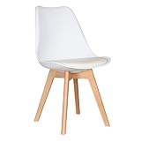 Diseño moderno y elegante P&N Homewares Sillas de comedor retro modernas – Sillas Lorenzo de plástico con asiento acolchado y patas de madera de haya maciza, silla lateral de mediados de siglo para comedor, sala de estar