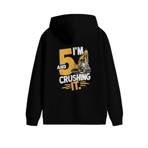 Vintage Construction Boy 5 Years Old Two 5yr 5th Birthday Men Women Lightweight Kangaroo Pocket Hoodie3