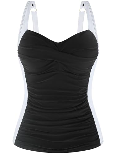 Ocean Blues Women's Tummy Control Tankini Top with Twist Front Wire-Free Molded Cups Swim Top