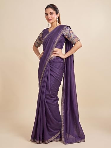 Image of Women's Saree with Heavy Embroidered Blouse & Border, Designer saree for Women
