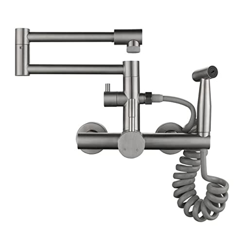 Grifo de cocina de pared en acero inoxidable cepillado giratorio y plegable