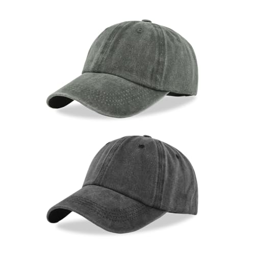 FUIPVGI 2 Piezas Gorra Beisbol de Hombre Mujer, Algodón Lavado Vintage Sombrero de Sol Gorra de Béisbol, Ajustable Gorra Verano para Casuales Running Golf Tenis Camping (Negro,Verde Militar)