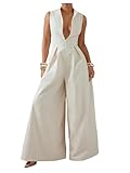 Material: Fabric has no stretch, but it is soft and skin friendly, comfy to wear Features: Stand collar, sleeveless, front zipper, high waist, solid color, tank top jumpsuit, wide leg jumpsuits for women Occasions: Suit for various settings, such as ...