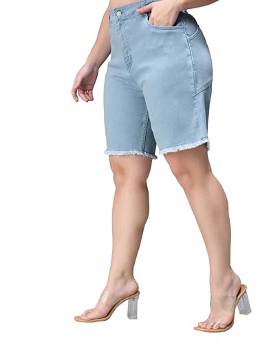 Image of Miss Chase A+ Women's Regular High Rise Mild Distress Regular Denim Skorts