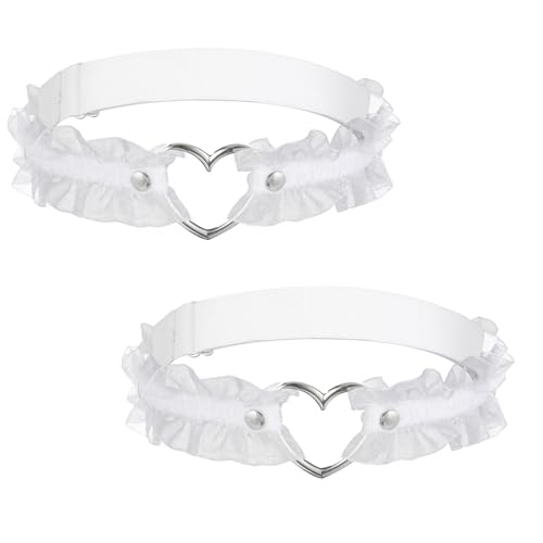 2PCs Adjustable Heart Lace Thigh Garter White Elastic Leg Garters Belt Non-Slip Thigh Strap for Women Parties