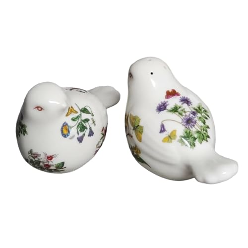 Portmeirion Botanic Garden Bird Shaped Salt & Pepper Shaker Set - Chip-Resistant Porcelain with Assorted Floral Motifs, Dishwasher & Microwave Safe - Decorative Kitchen Storage & Pantry Organization