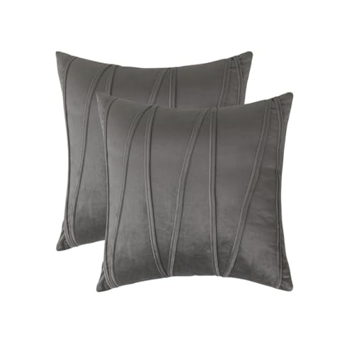 Image of Amazon Brand - Umi Decorative Striped Throw Pillow Covers 18 X 18 Inch,Soft Solid Velvet Pillow Covers Cushion Case with Zigzag Pattern for Sofa Bedroom 45 X 45 Cm (Pack of 5) Grey