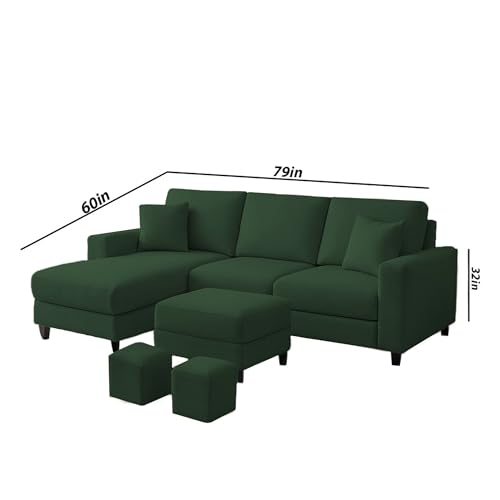 Image of Casaliving Rolando Seater L Shape Sofa Set for Living Room Left Side (Green, 4 Seater with Ottomon - LHS)