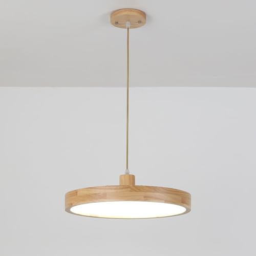 BZGPMFUD Lustres Suspension LED moderne ronde en bois ultra fin avec abat-jour en acrylique, hauteur réglable pour îlot de cuisine, salon (3000 K, 30 cm)