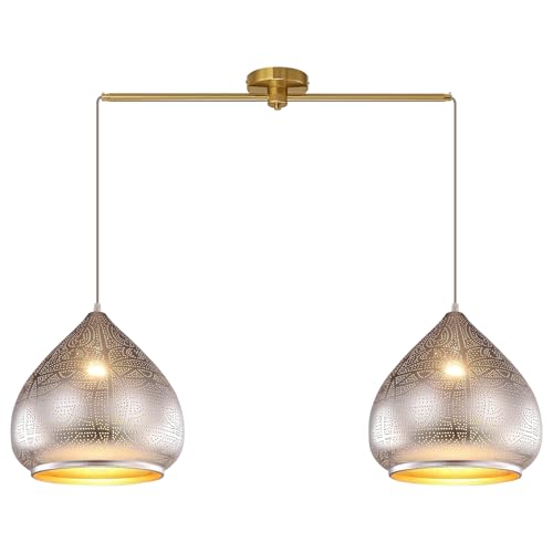 Image of Moroccan Pendant Light, 2-Light Perforated Metal Teardrop Shade