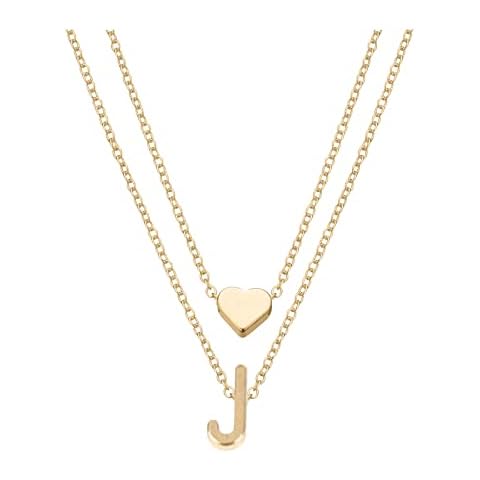 Girls Fashion Necklace Dainty Gold Initial Necklaces For Women Gold Filled Layered Gold Necklaces For Women A Z 26 Alphabet Initial Necklaces Heart Necklaces For Teen Girls Jewelry (J, One Size) Cover