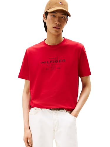 Tommy Hilfiger Men's Short Sleeve Cotton Graphic T-Shirts with Stacked Logo Designs