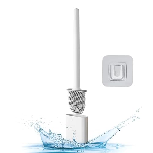 Toilettenbürste Silikon mit Halter, WC Bürste Wandmontage, Klobürste Silikon Set für Badezimmer,oder Gäste-WC Wandmontage & Stehen
