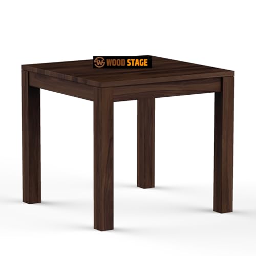 Image of WOODSTAGE Solid Sheesham Wood 4 Seater Dining Table with 4 Cushion Chairs - Ideal for Dining Room, Living Room, Hall, Home - Wooden Furniture Dinner Table Set (Walnut Finish)