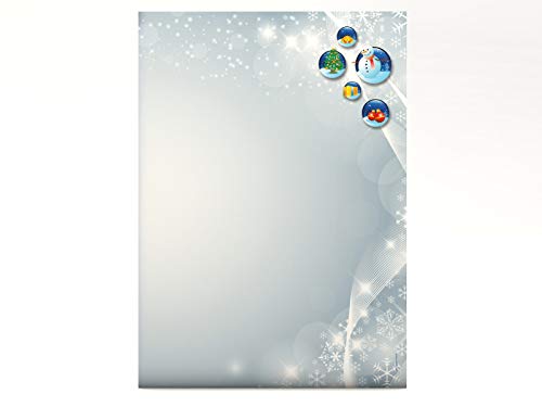 Weihnachtsbriefpapier | Weihnachtliche Schneekugeln | 100 Blatt Motivpapier DIN A4