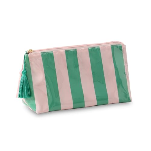 DYSHAYEN Makeup Bags for Purse Small Clear Coated Cosmetic Bags for Women Girls Waterproof Travel Organizer Zipper Pouch Beach Vacation Essentials (Pink-Green)