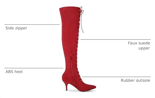Allegra K Allegra K Women's Thigh High Boots Lace Up Stiletto Heel Red Boots Over Knee High Boots 8.5 M US