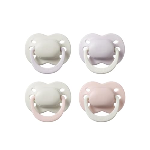 Image of Tommee Tippee Ultimate Fit Newborn Pacifiers, 0-2 Months, Extra Air Holes, Symmetrical Nipple and Shield, 100% BPA Free Silicone, Dishwasher & Sterilizer Safe, Pale Plum and Cotton Candy, Pack of 4