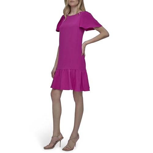 Image of DKNY Women's Flowy Short Sleeve Ruffle Hem Dress