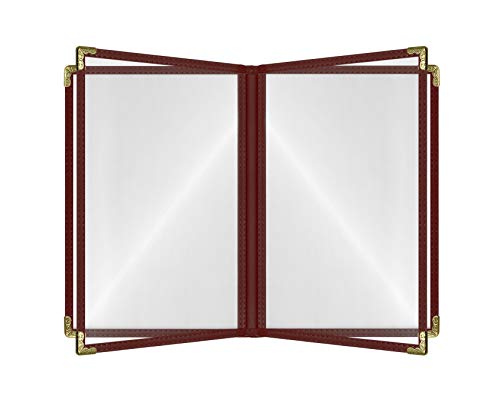 Goodsmart Restaurant Menu Covers – 25 Pack Burgundy 8-View Booklet 8.5" x 14", Side-Loading Vinyl &amp; Plastic Menu Holders, Clear Menu Sleeves, Leather-Style Café Covers with Gold Corners
