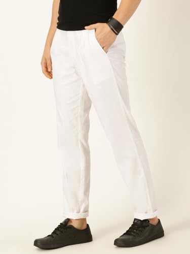 Image of Thomas Scott Men's | Solid | Breathable Fabric | 4 Pockets | Casual | Mid Rise | Regular Fit | Cotton Linen | Button Clouser | Chino Trouser | Pants