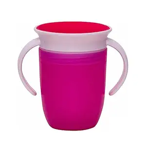 Adore 360 Degrees Leakproof Magic Kids Water Sipper Bottle Rotated Baby Learning Drinking Plastic Cup with Double Handle Flip Lid (Pink)