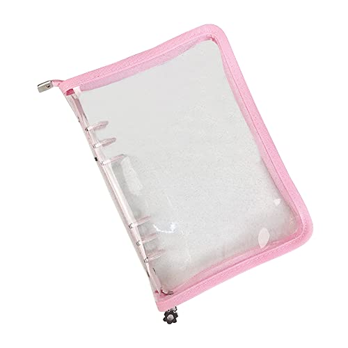 JIHUOO A5 6 Ring Binder Cover Transparent PVC Notebook Shell with Zipper Glitter Planner Binder Folders Sparkling Budget Binder for Cash Budget System Pink