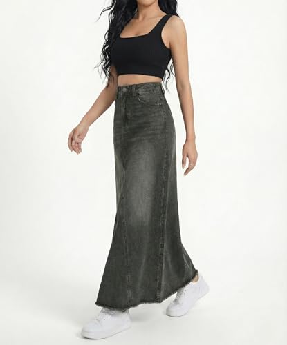 Image of ODDMONKEY Women High Waist Denim Skirt | Skirt for Women | Long Straight Fit Skirt |Long Skirt for Women