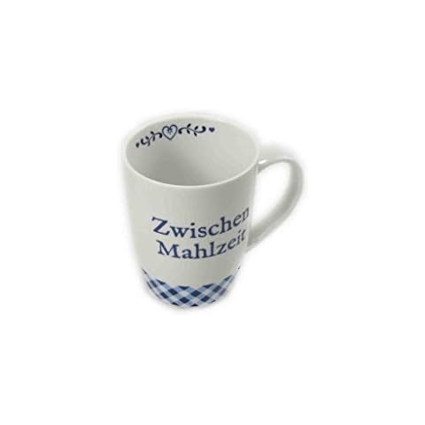 Porcelain Mug / Bowl Blue Chequered with Saying (Mug Snack Meal) Cover