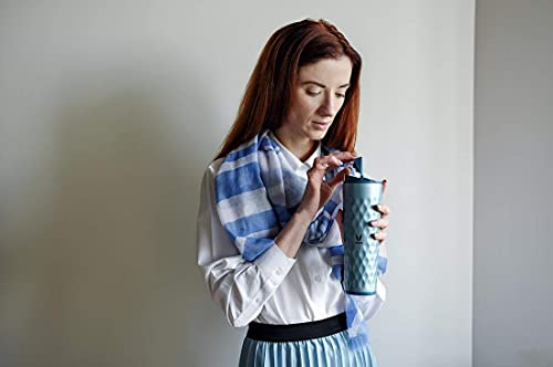 Image of VAYA DRYNK Stainless Steel Water Bottle for Office, 600ml Insulated Water Bottle with Sipper, Gulper Lid, and 2 Tumblers, Hot and Cold Thermos Flask for Adults, Leakproof Travel Bottle,Blue
