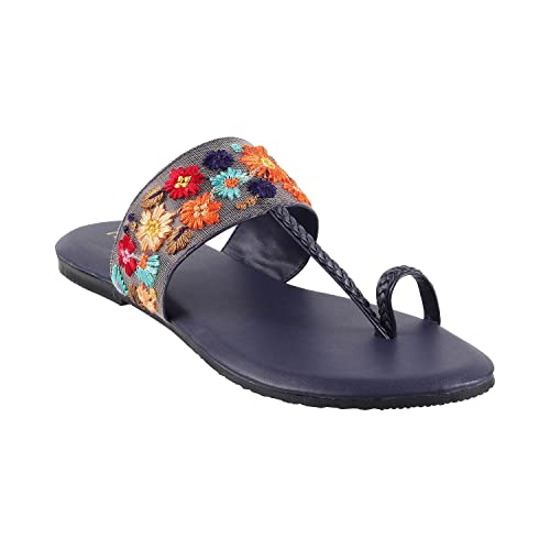 Image of Metro Women's Flat Floral Embellished Fashion Kolhapuri Chappal Sandals