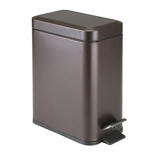 mDesign 1.3 Gallon Rectangular Small Steel Step Trash Can Wastebasket, Garbage Container Bin for Bathroom, Powder Room, Bedroom, Kitchen, Craft Room, Office - Removable Liner Bucket - Bronze