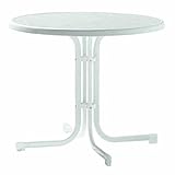 Made in Germany Sieger 209/W Boulevard-Klapptisch mit mecalit-Pro-Platte Ø 86 cm, Stahlrohrgestell weiß, Tischplatte Marmordekor weiß